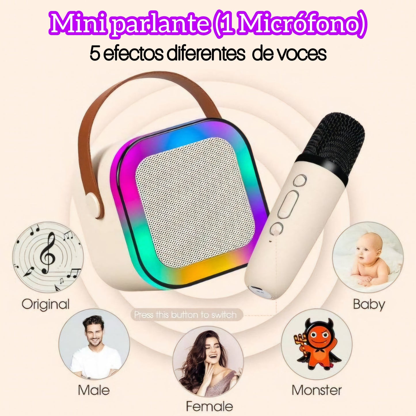 MINI PARLANTE CON MICROFONO USB RGB (1 Micrófono)