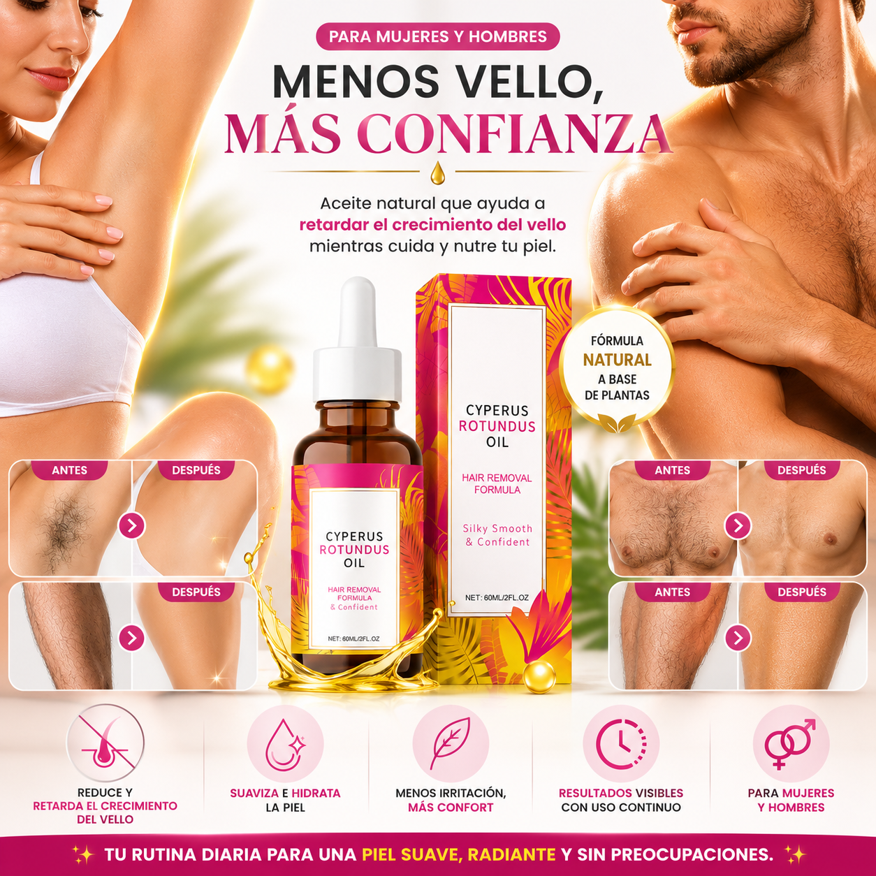 CYPERUS - Aceite Natural Inhibidor del Crecimiento del Vello
