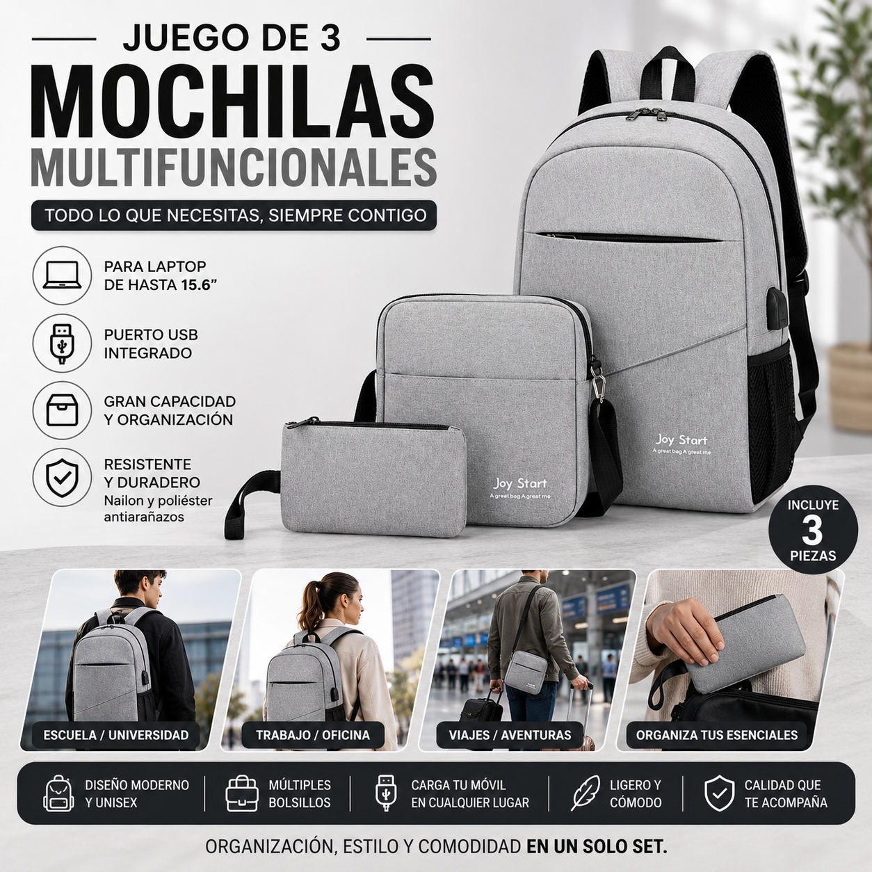 Mochila 3 piezas
